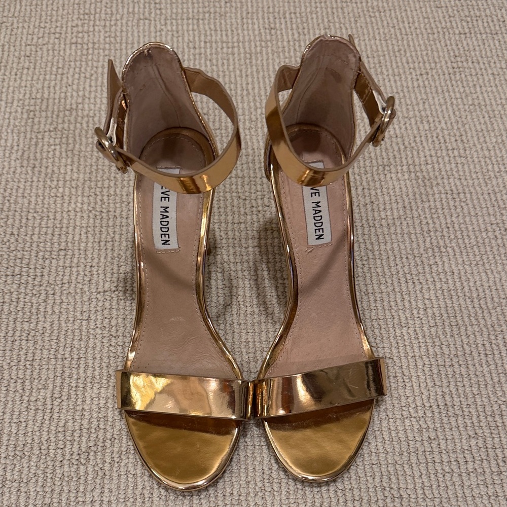 Steve Madden Metallic Rose Gold Ankle-Strap Heels